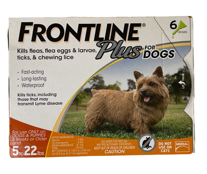 FRONTLINE Plus Flea & Tick Treatment for Dogs 5 to 22 lbs | 6 Monthly Doses