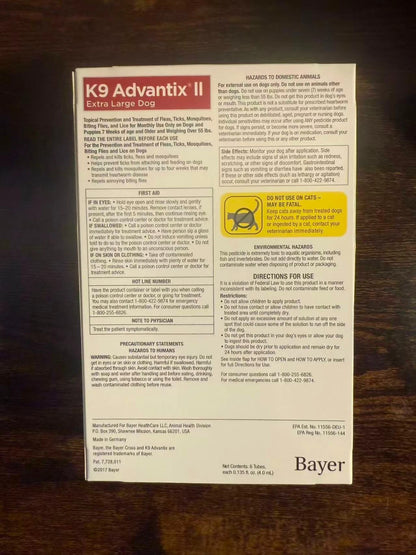 K9 Advantix II Flea & Tick Control Treatment for Extra Large Dogs Over 55 lbs | 6 Month Supply